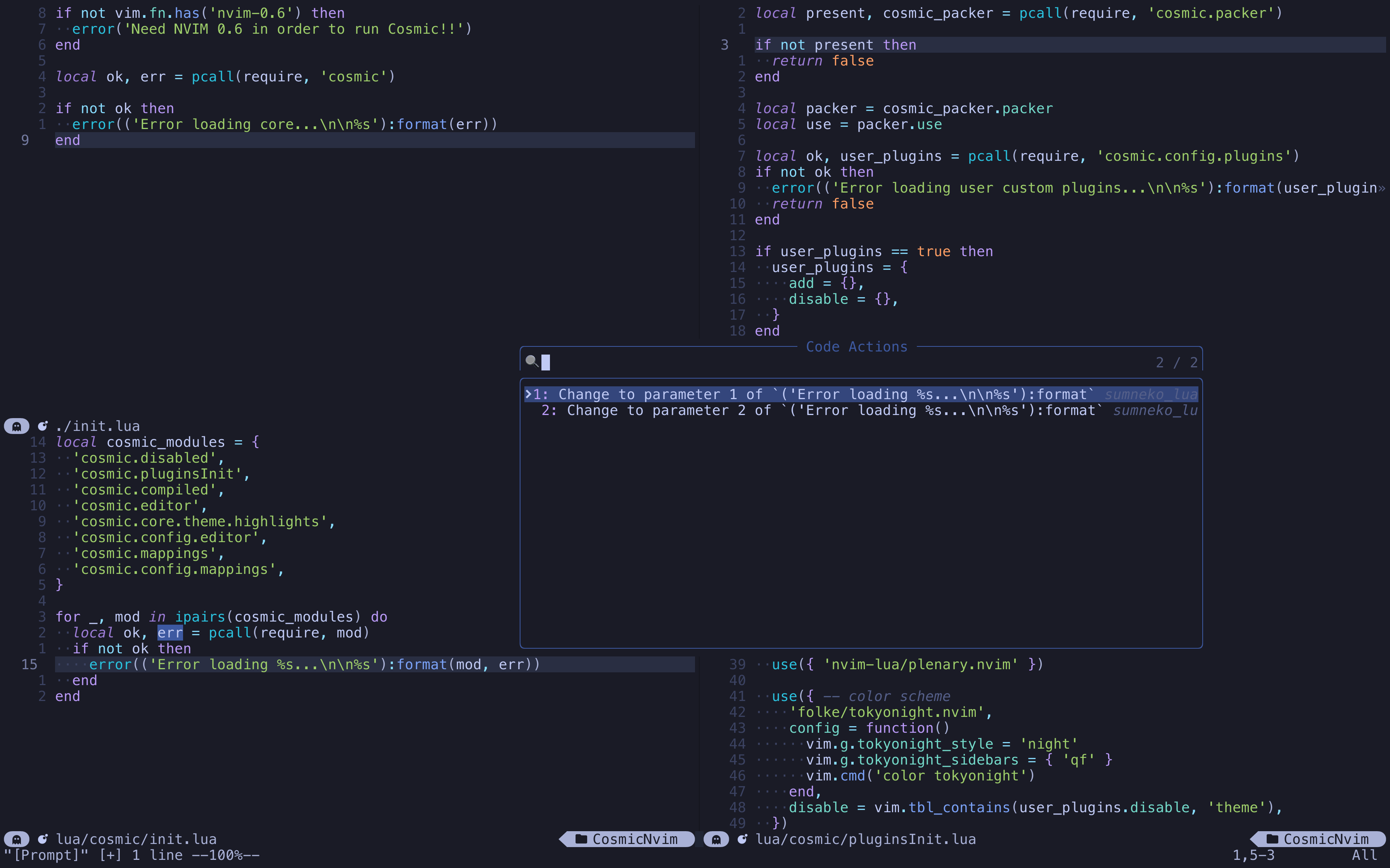 Code action picker with available refactors and quick fixes.