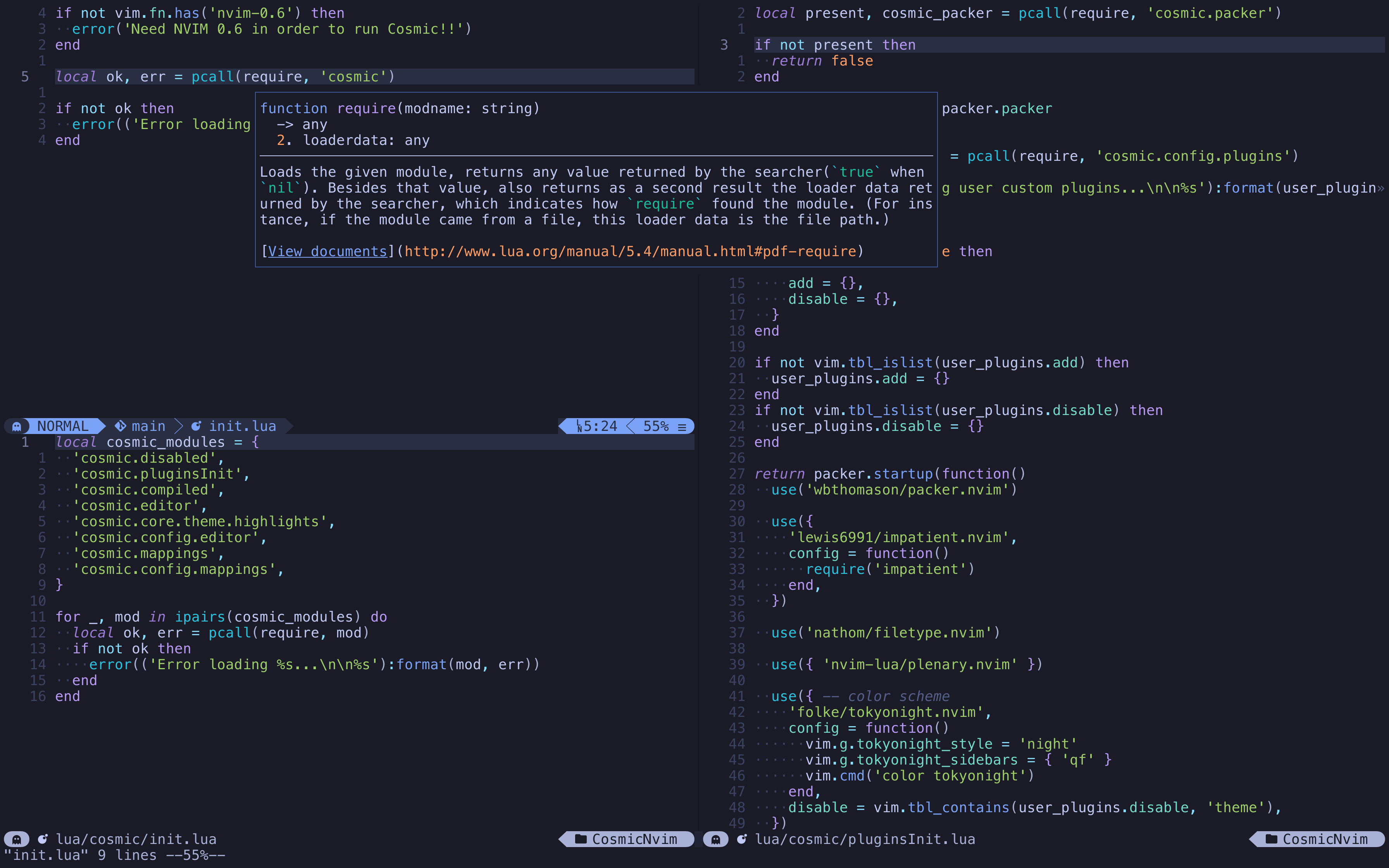 Floating hover documentation panel inside Neovim.